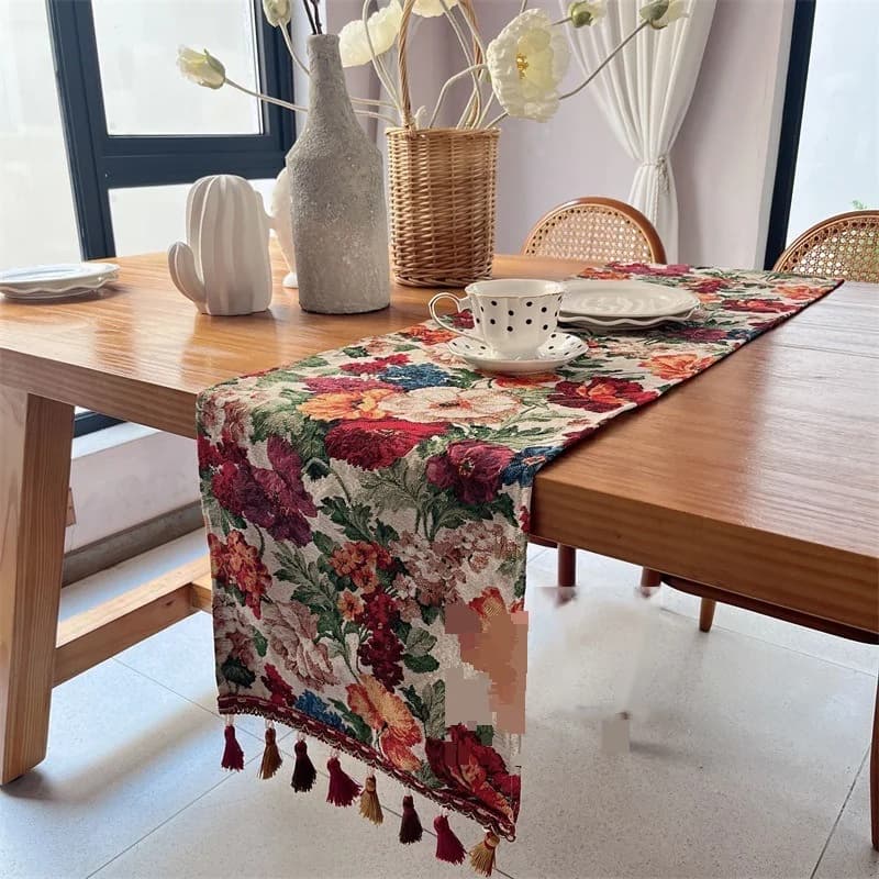 Caminho de Mesa em Mistura de Algodão com Estampas de Borboletas e Flores