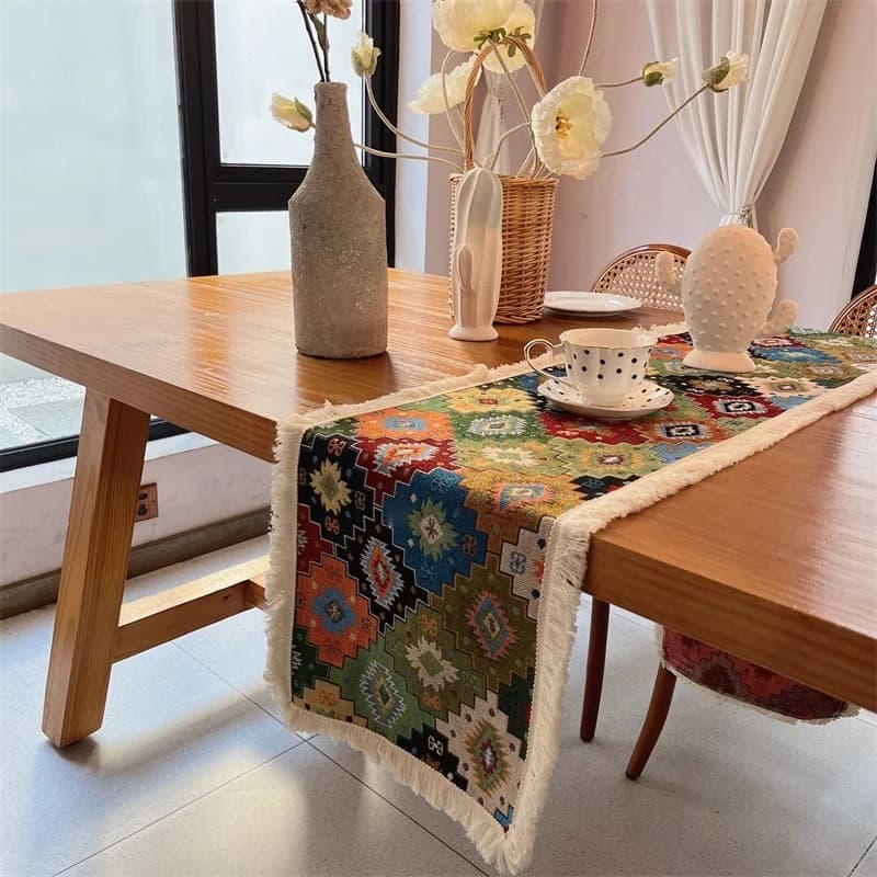 Caminho de Mesa Boho Algodão e Poliéster para Sala e Jantar