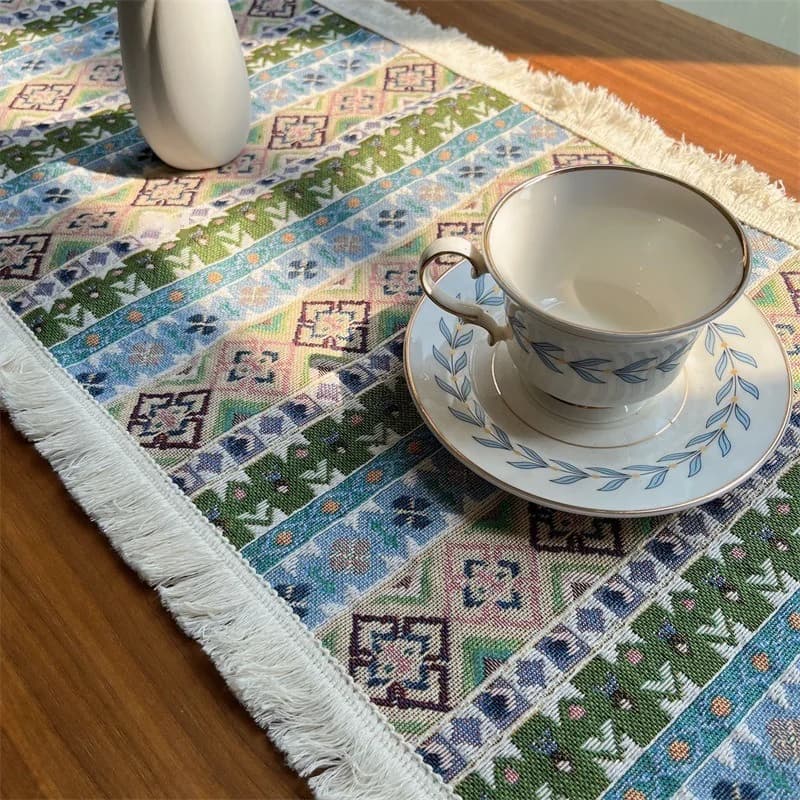 Caminho de Mesa Boho Algodão e Poliéster para Sala e Jantar