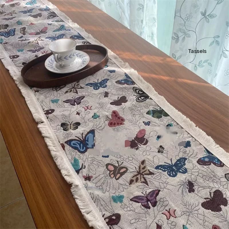 Caminho de Mesa Country Americano em Algodão e Linho com Estampa Floral e Borlas