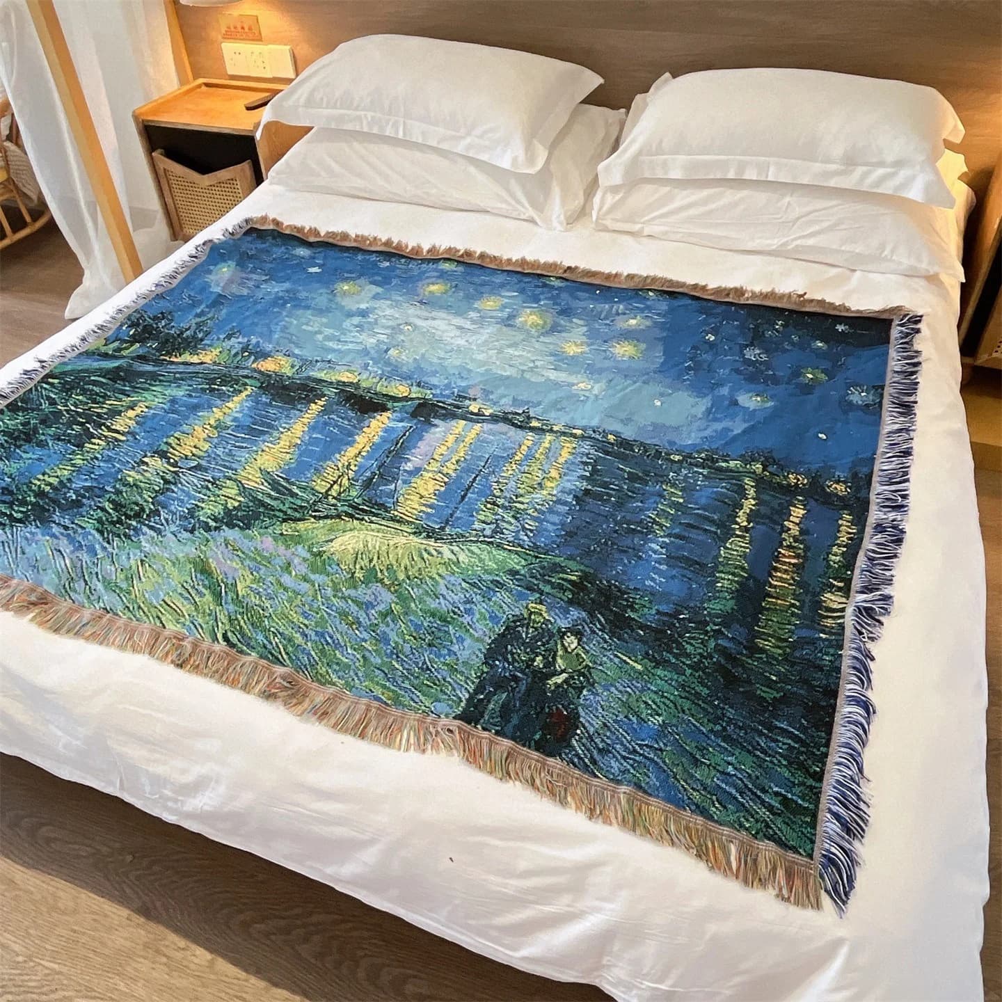 Manta Tecida Estilo Van Gogh para Sofá, Cama e Decoração de Parede 130x160cm