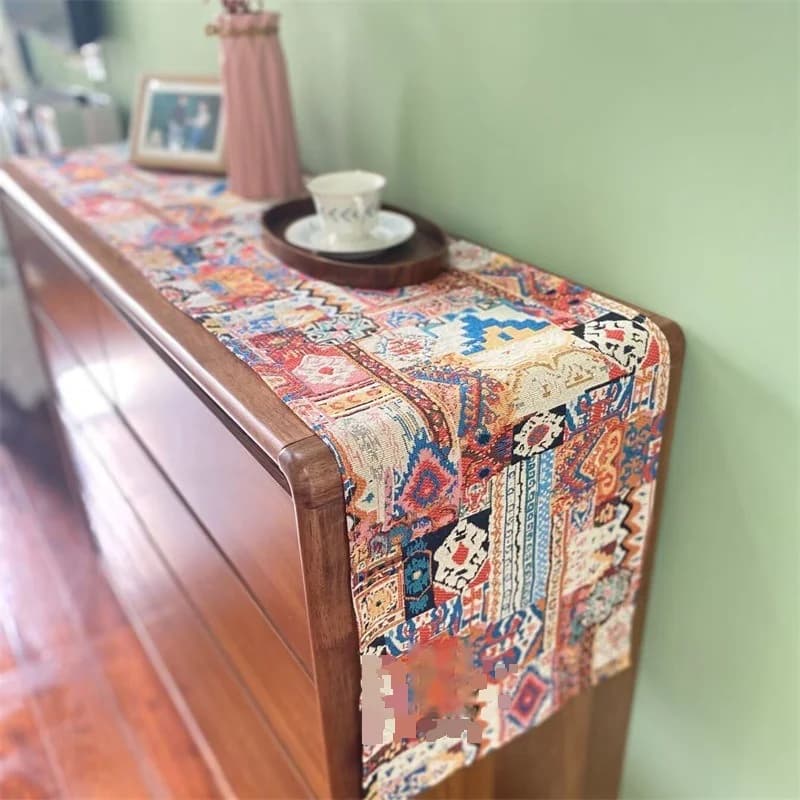 Caminho de Mesa Boêmio Retro com Estampa Floral Decorativa