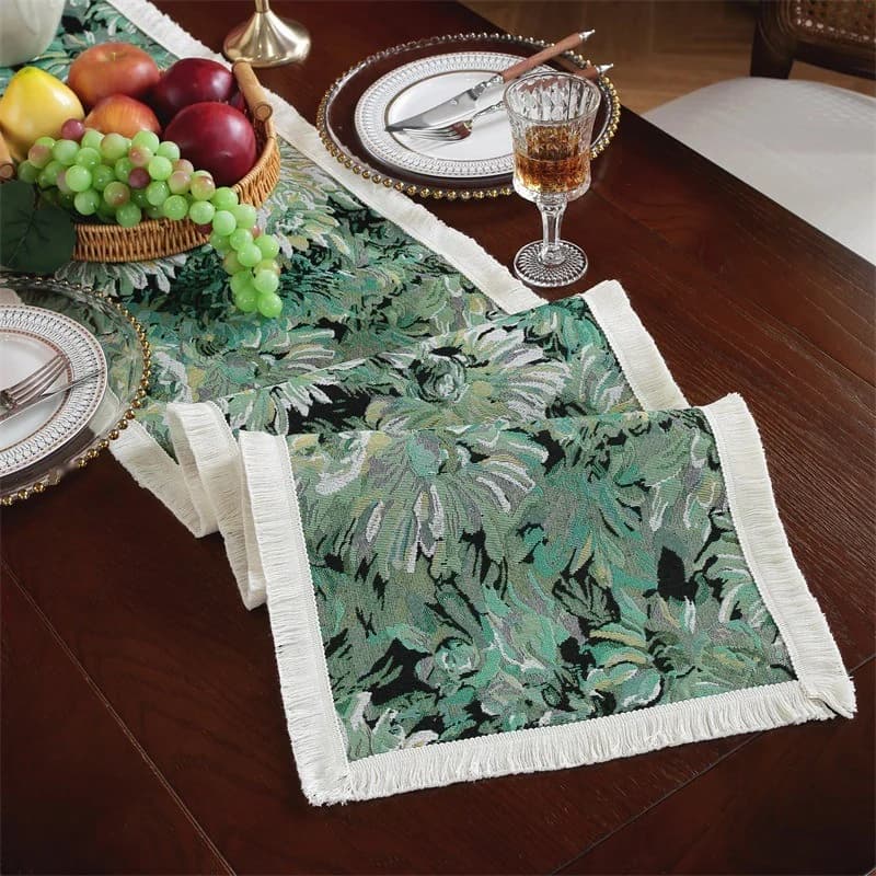 Caminho de Mesa Vintage Estilo Pintura a Óleo Francesa com Franjas