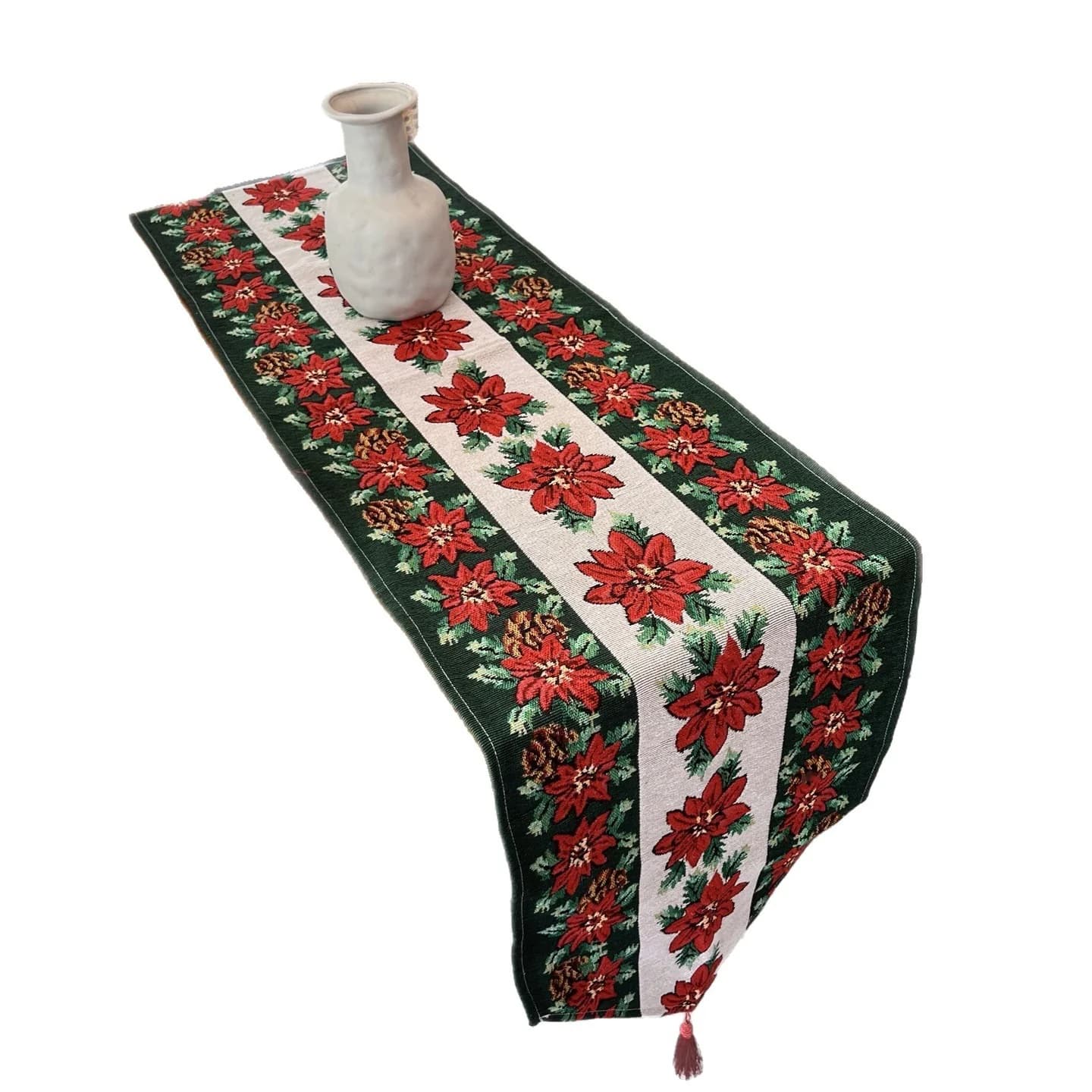 Caminho de Mesa de Natal Floral Vermelho para Decoração Festiva