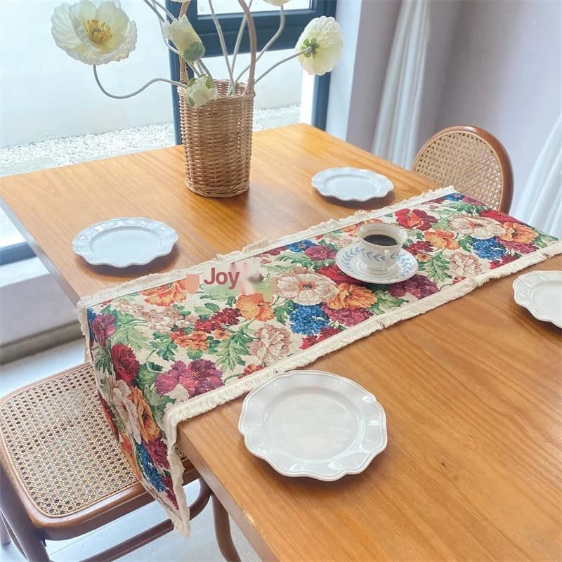 Caminho de Mesa Floral em Tecido Misto de Algodão para Decoração de Sala de Jantar