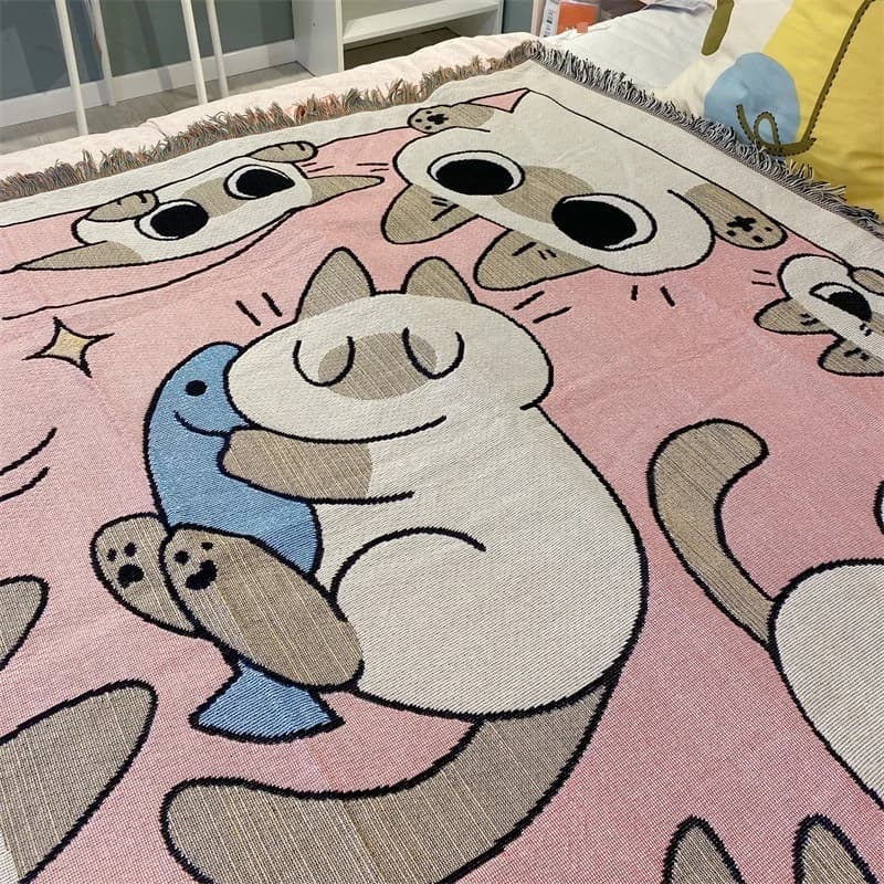 Manta de Sofá Gato Rosa Cartoon para Poltrona
