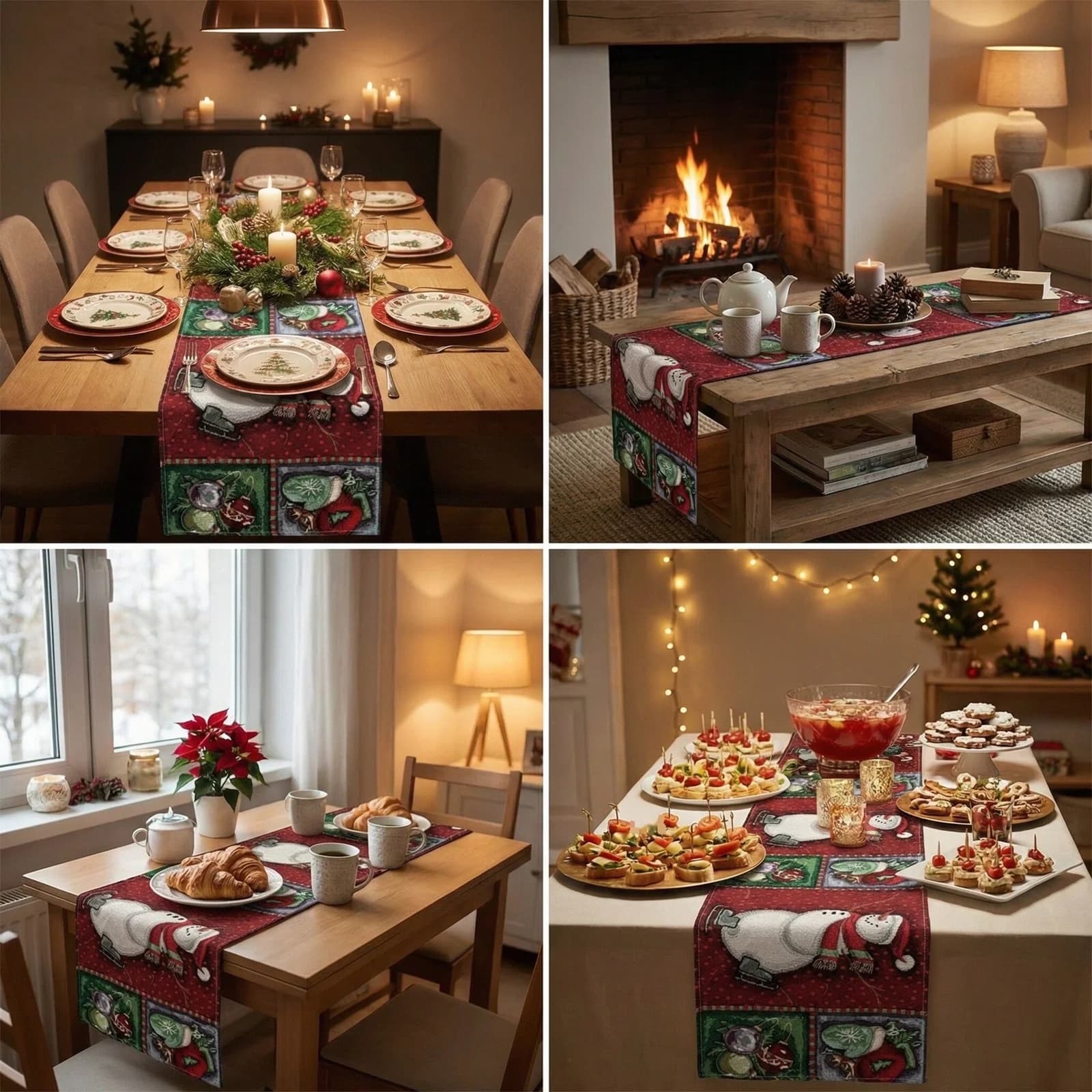 Caminho de Mesa de Natal em Mistura de Algodão e Linho para Decoração Festiva de Jantar