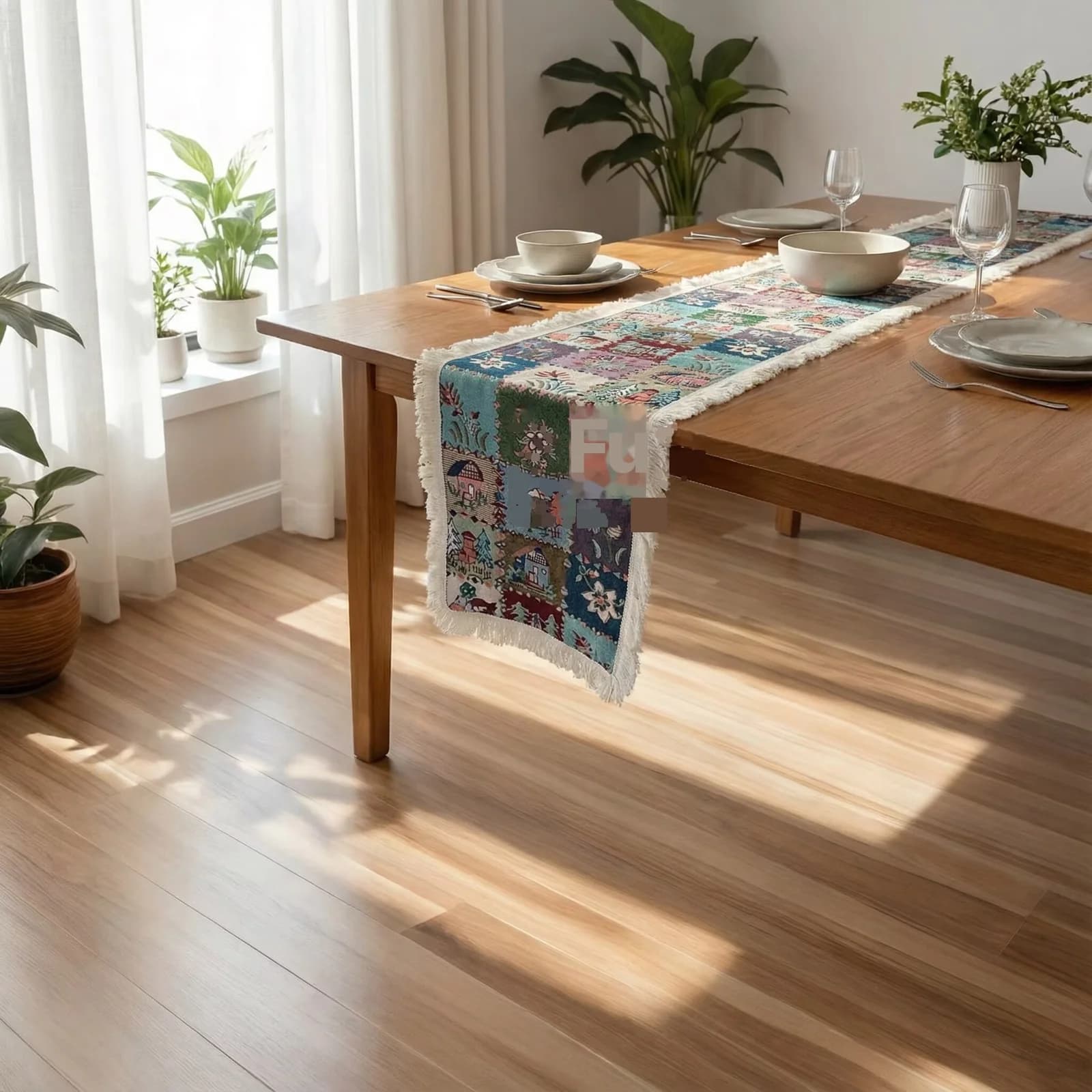 Caminho de Mesa Estilo Country Americano com Estampa Floral em Algodão