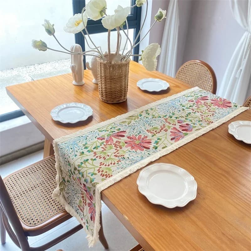 Caminho de Mesa Floral em Tecido Misto de Algodão para Decoração de Sala de Jantar