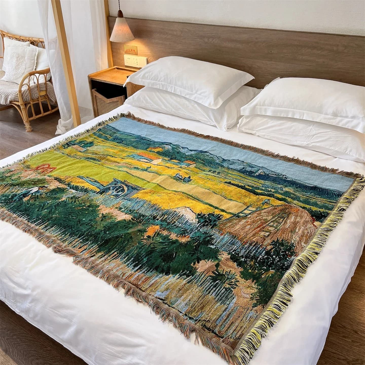 Manta Tecida Estilo Van Gogh para Sofá, Cama e Decoração de Parede 130x160cm