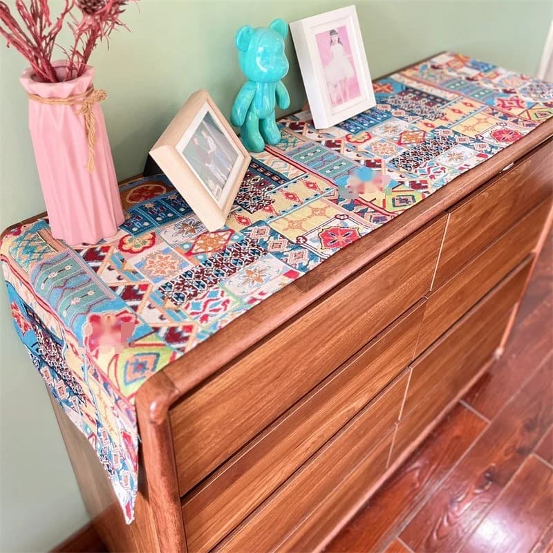Caminho de Mesa Boêmio Retro com Estampa Floral Decorativa