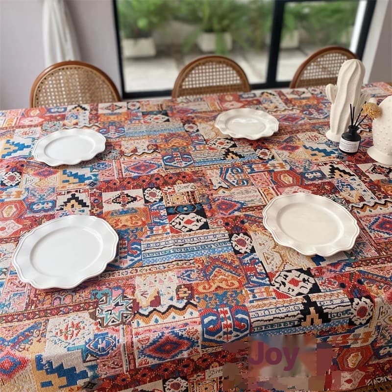 Toalha de Mesa Jacquard Bohemian Retrô com Padrão Geométrico
