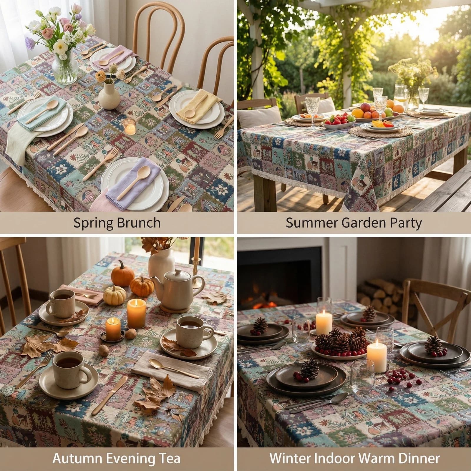 Caminho de Mesa e Toalha Decorativa em Jacquard Floral Rústico