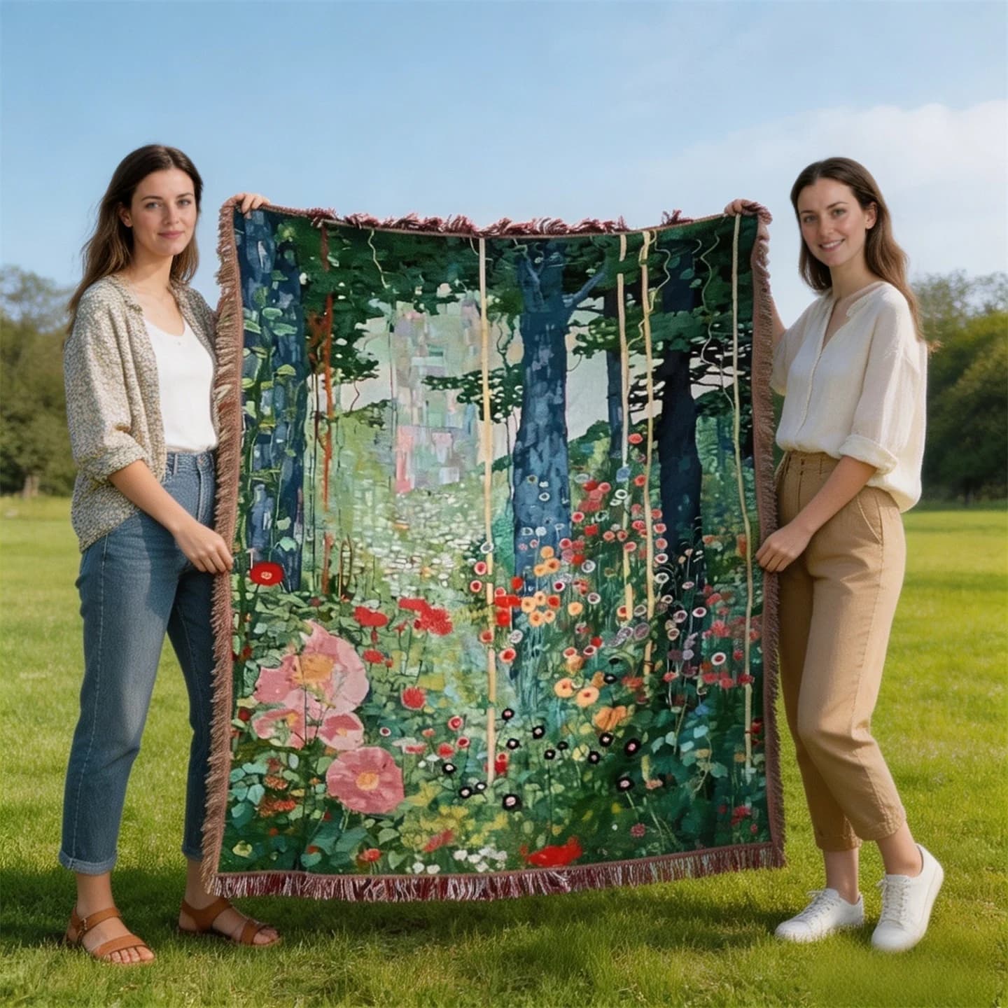 Manta Decorativa Bohêmia de Algodão com Franjas para Sofá