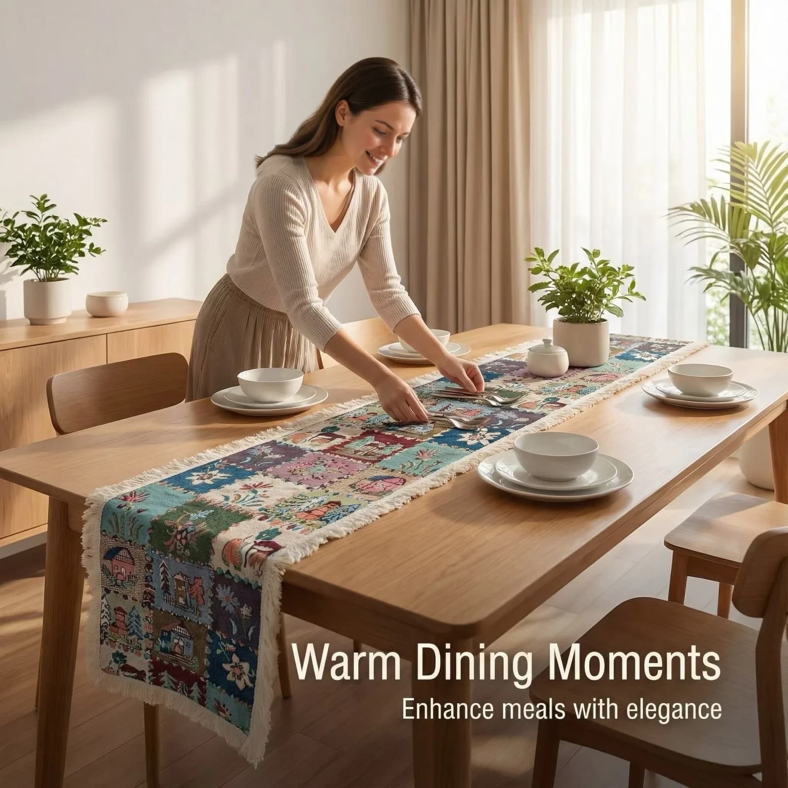 Caminho de Mesa Estilo Country Americano com Estampa Floral em Algodão