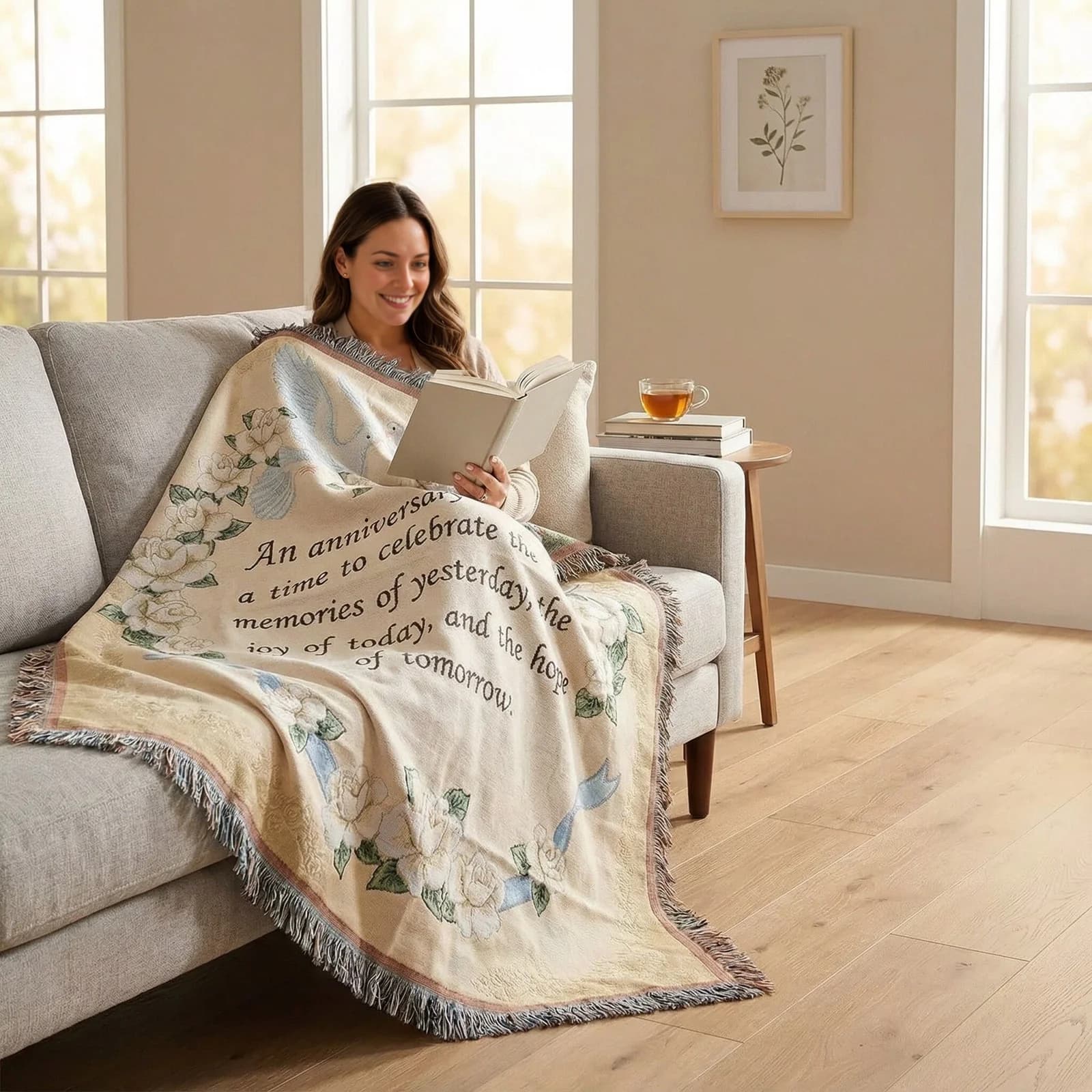Manta Decorativa Bohêmia de Algodão com Franjas para Sofá