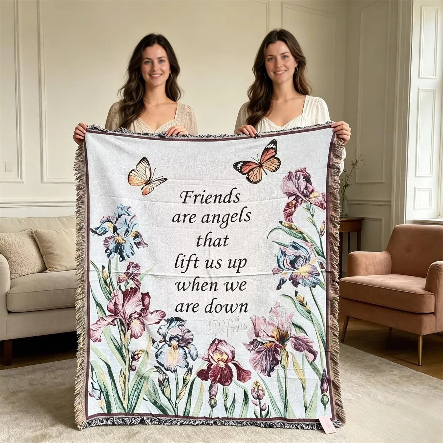 Manta Decorativa de Algodão e Poliéster para Sofá, Tapeçaria Floral