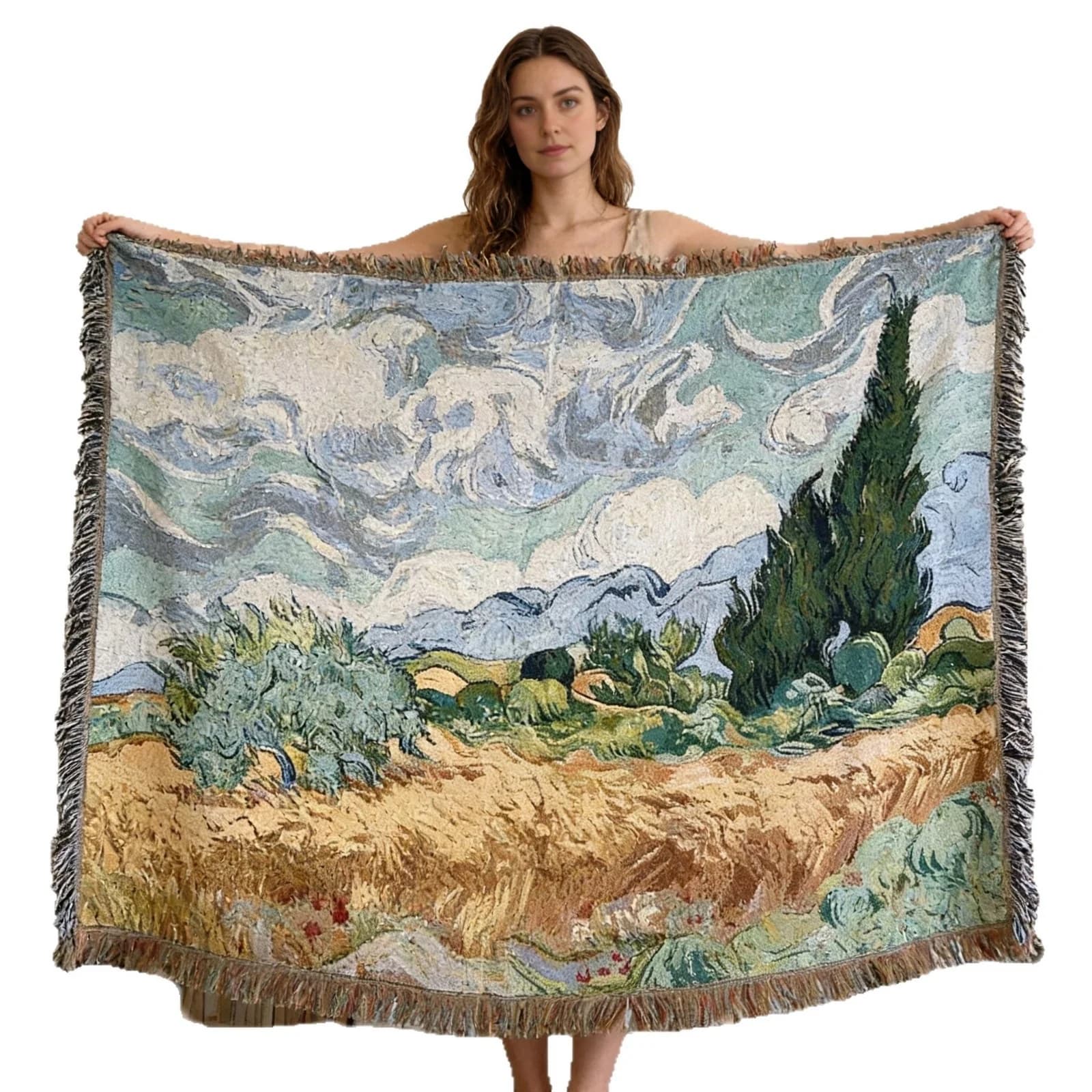 Manta Tapeçaria Tecida Estilo Van Gogh para Sofá e Decoração de Parede