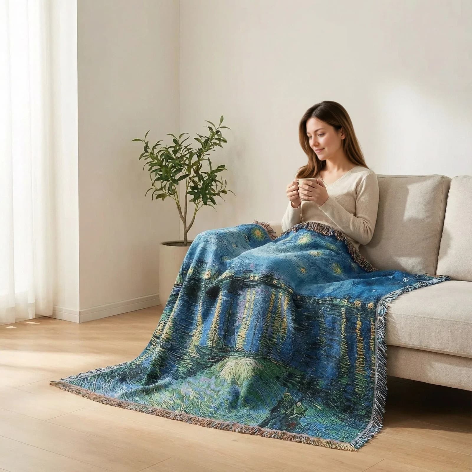 Manta Decorativa Tapeçaria Estilo Van Gogh para Sofá