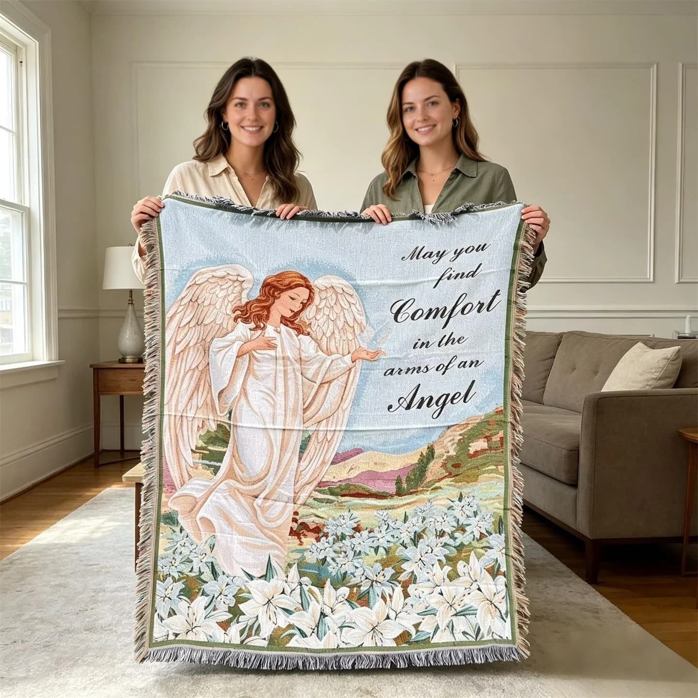 Manta Decorativa Estampa Anjo para Sofá e Arte de Parede