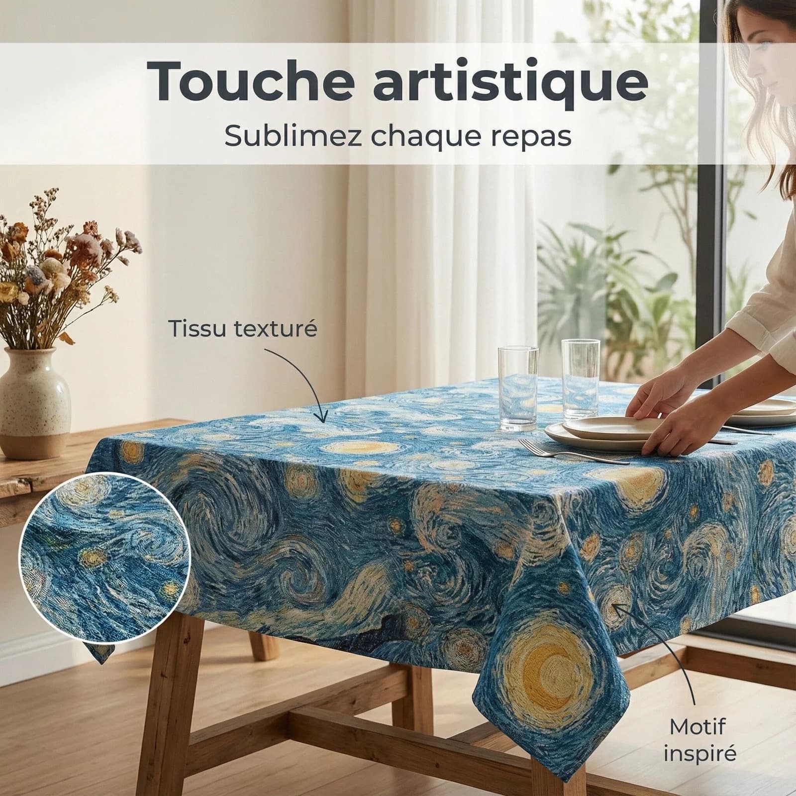 Caminho de Mesa e Toalha Jacquard Noite Estrelada