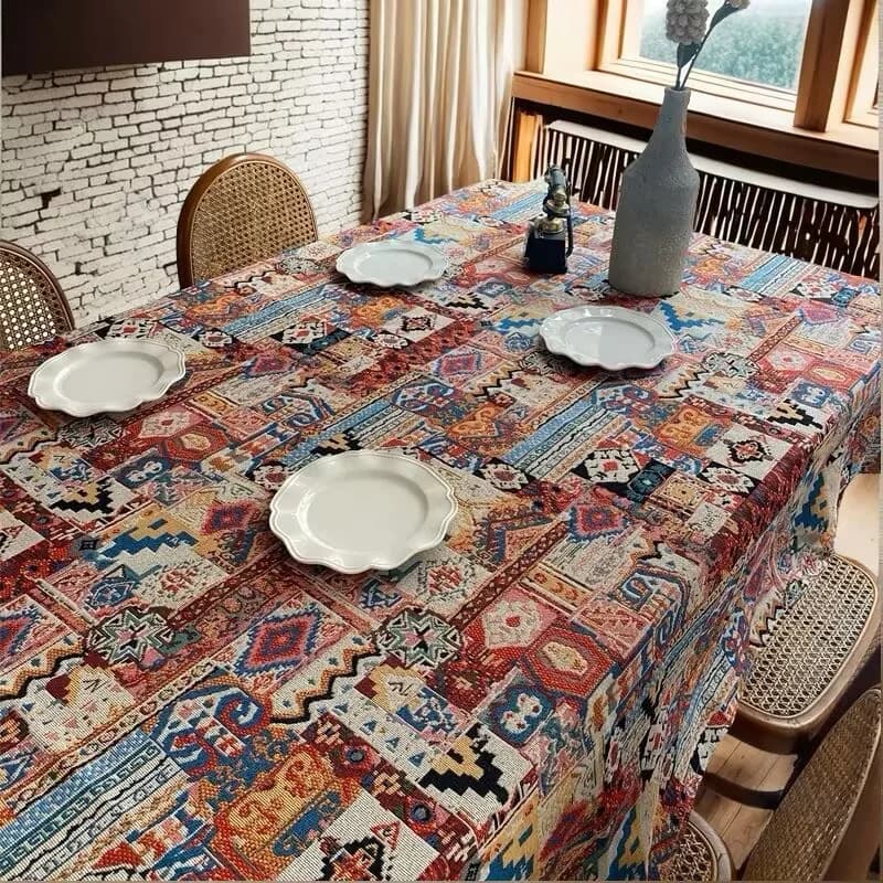 Toalha de Mesa Jacquard Bohemian Retrô com Padrão Geométrico