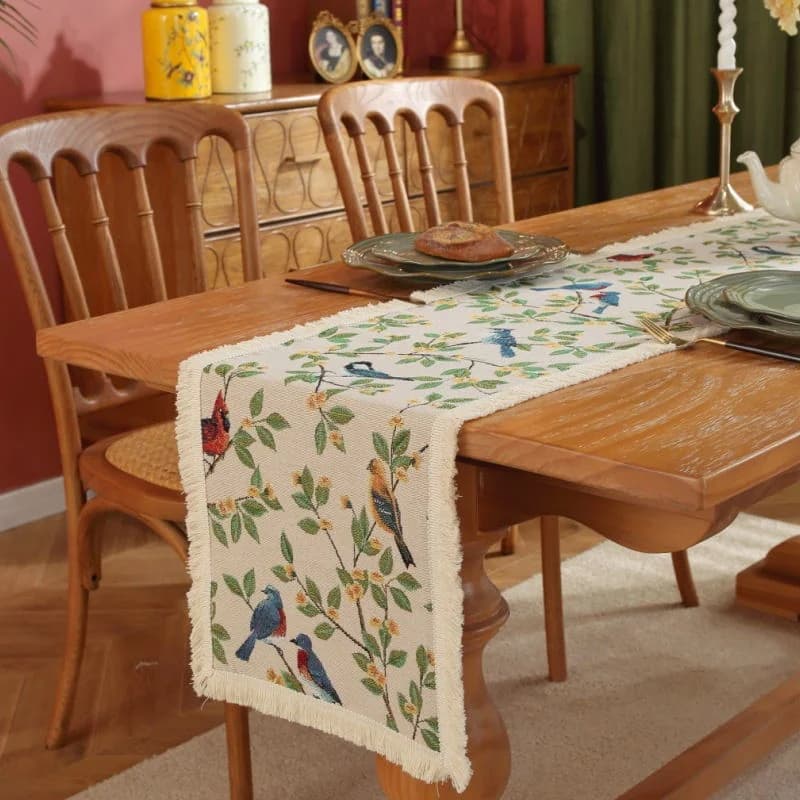 Caminho de Mesa em Algodão e Linho Estilo Country Americano com Franjas