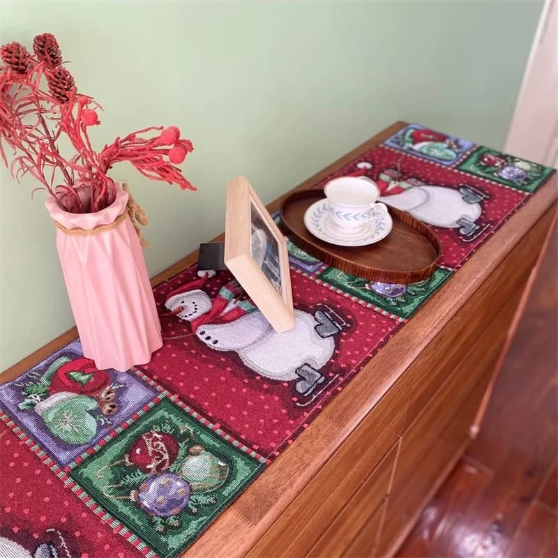 Caminho de Mesa Natalino em Mistura de Algodão e Linho para Decoração Festiva de Aparador