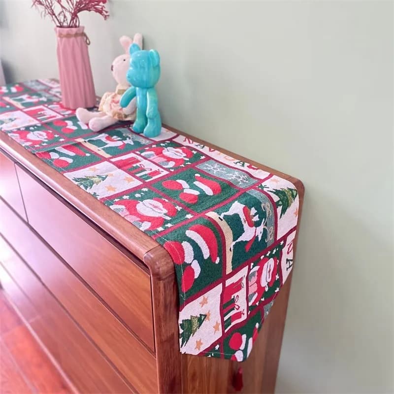 Caminho de Mesa Natalino em Mistura de Algodão e Linho para Decoração Festiva de Aparador