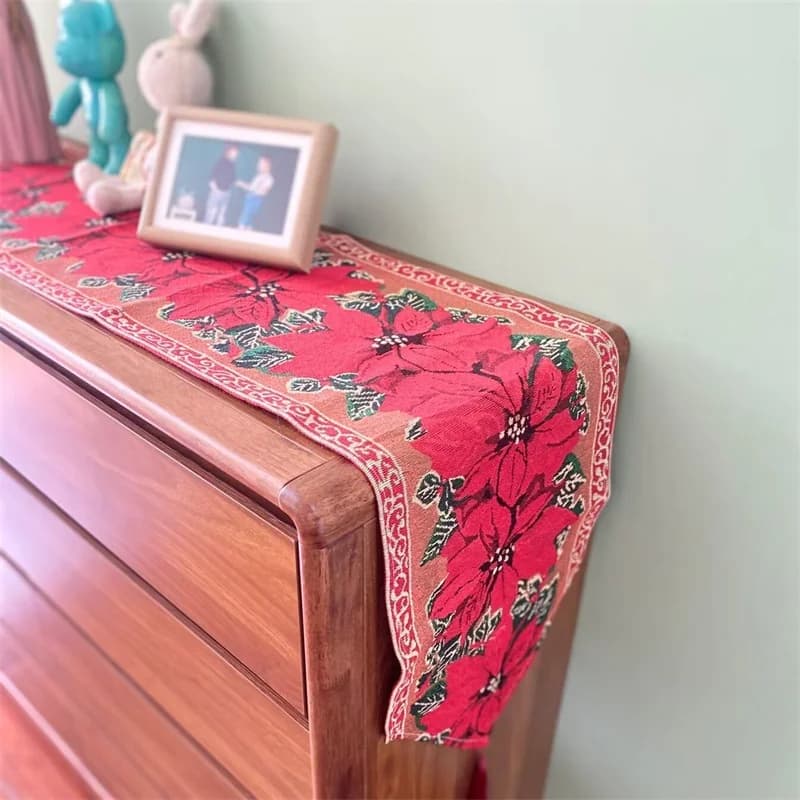 Caminho de Mesa Natalino em Mistura de Algodão e Linho para Decoração Festiva de Aparador