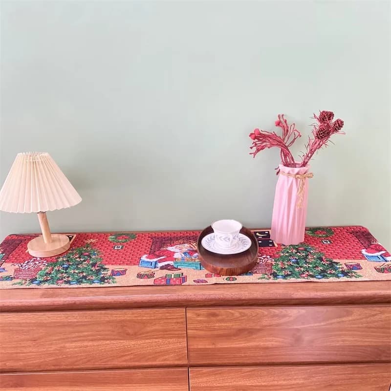 Caminho de Mesa Natalino em Mistura de Algodão e Linho para Decoração Festiva de Aparador