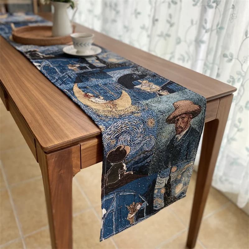 Caminho de Mesa Estilo Van Gogh em Algodão e Linho para Decoração