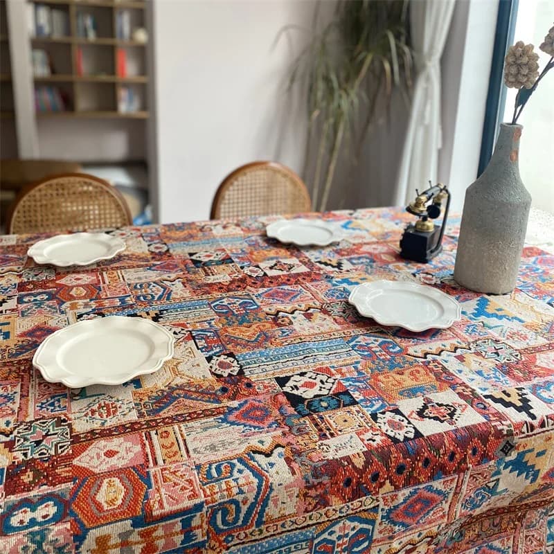 Toalha de Mesa Jacquard Bohemian Retrô com Padrão Geométrico