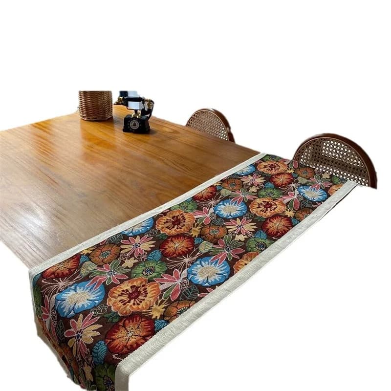 Caminho de Mesa Boêmio em Tecido Misto de Algodão com Estampa Floral Decorativa