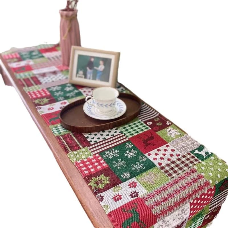 Caminho de Mesa Natalino em Mistura de Algodão e Linho para Decoração Festiva de Aparador
