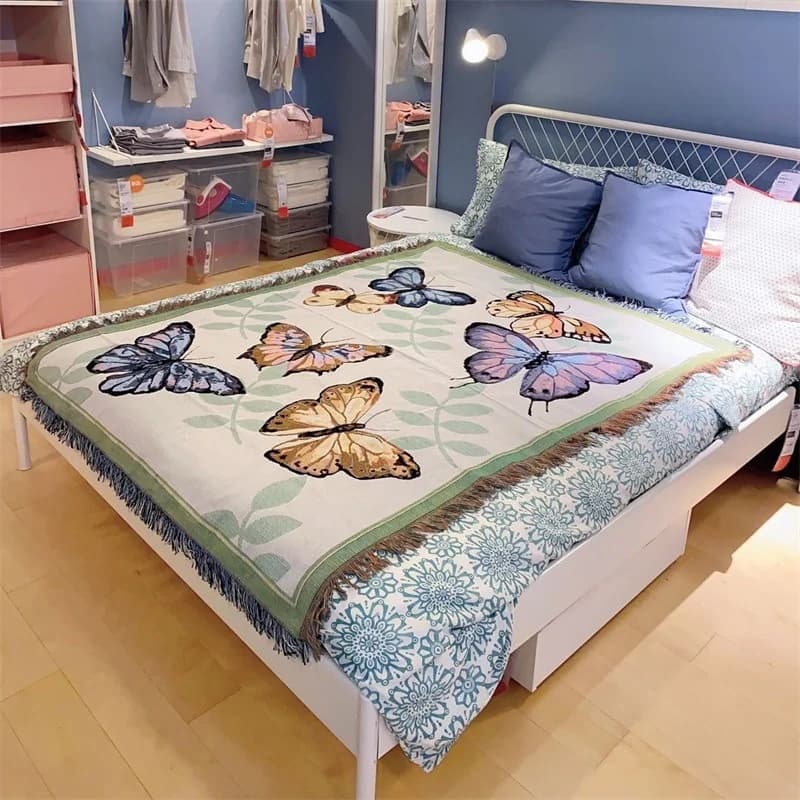 Manta de Algodão com Estampa de Borboleta - Sofá, Cama e Piquenique