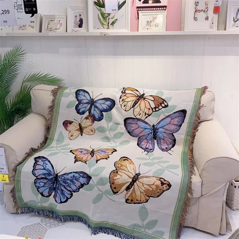 Manta de Algodão com Estampa de Borboleta - Sofá, Cama e Piquenique