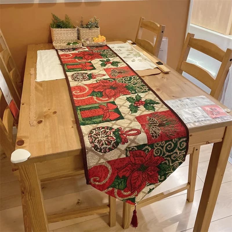 Caminho de Mesa Natalino Floral Vermelho para Decoração