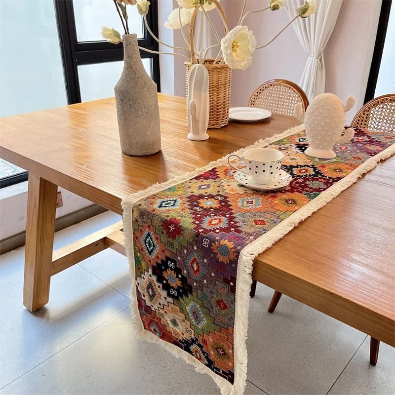 Caminho de Mesa Boho Geométrico Algodão e Poliéster