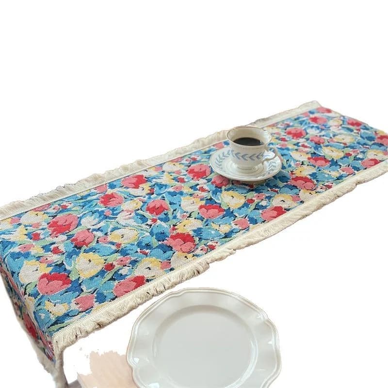 Caminho de Mesa em Jacquard de Algodão e Linho com Design Floral Nórdico