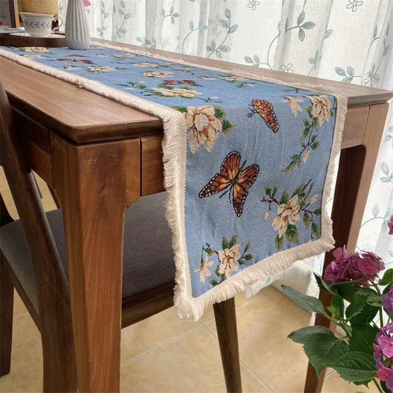 Caminho de Mesa em Algodão e Linho Estilo Country Americano com Franjas