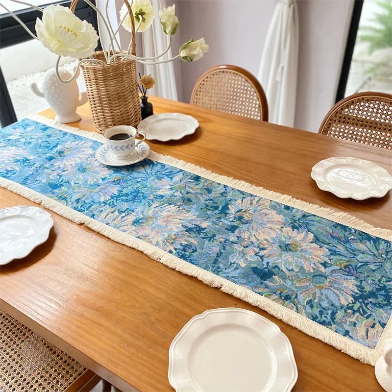 Caminho de Mesa em Jacquard de Algodão e Linho com Design Floral Nórdico