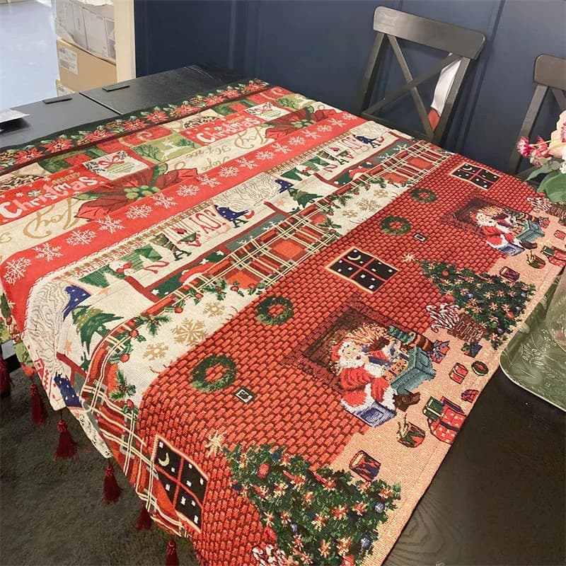 Caminho de Mesa de Natal com Franjas, Estilo Nórdico em Mistura de Poliéster e Algodão