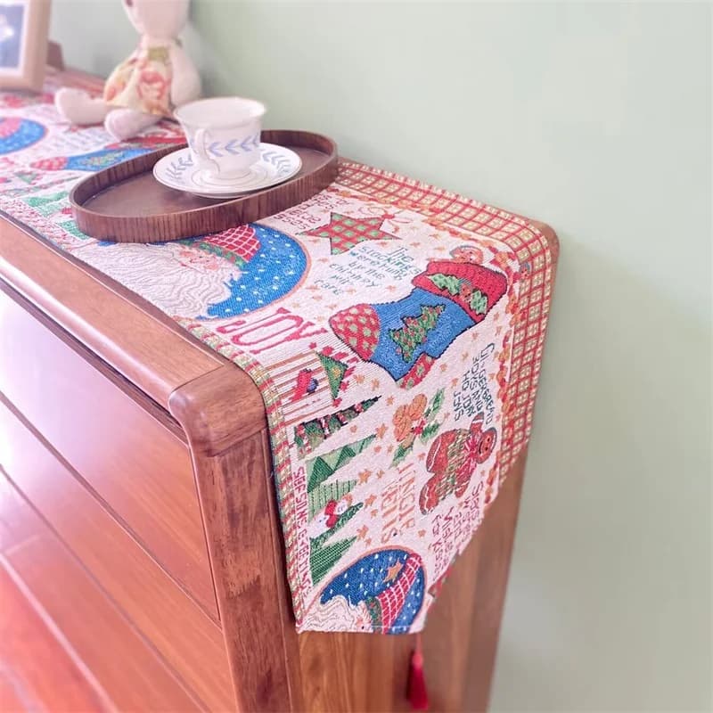 Caminho de Mesa Natalino em Mistura de Algodão e Linho para Decoração Festiva de Aparador